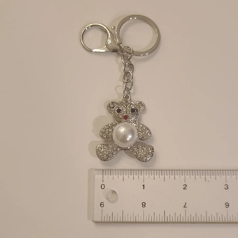 Crystal-Embellished Silver Bear Keychain/Keychain